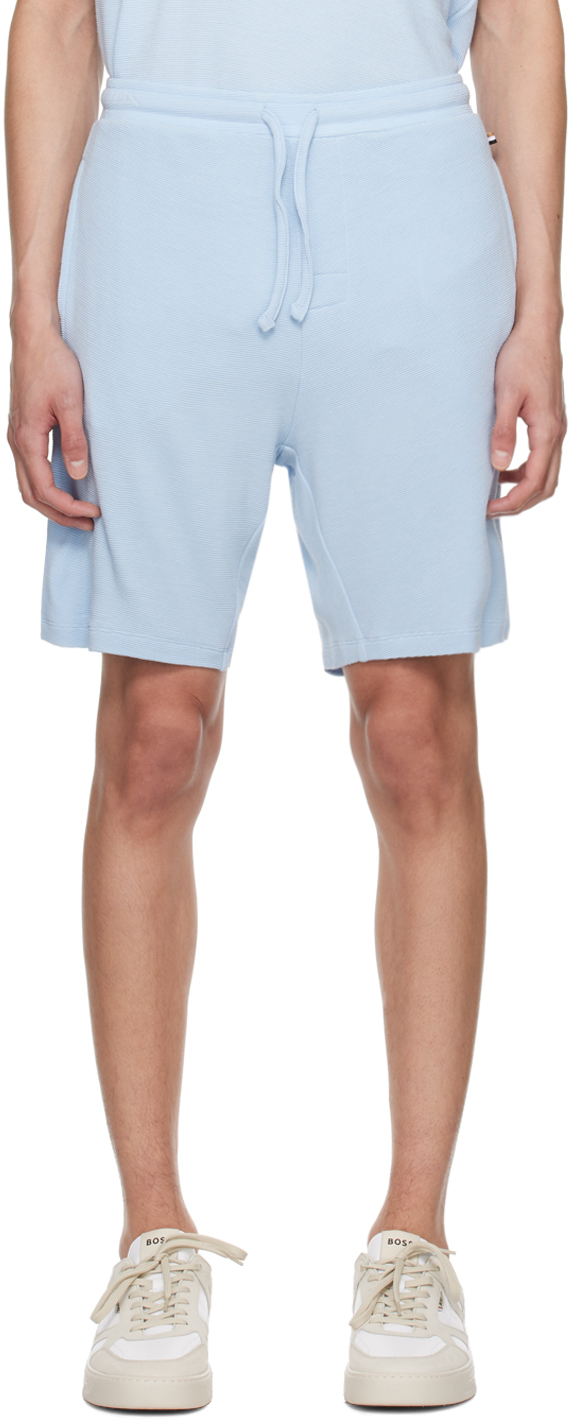 Hugo Boss Blue Embroidered Shorts In 450-light/pastelblue