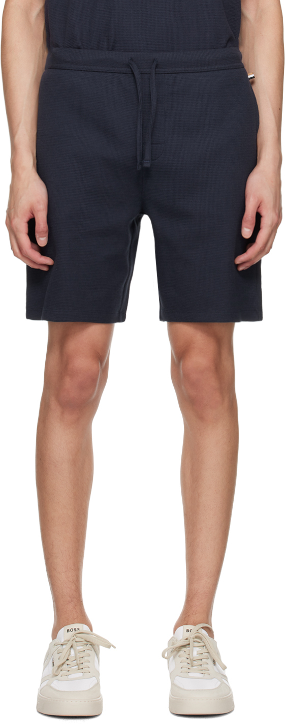 Hugo Boss Navy Embroidered Shorts In 403-dark Blue