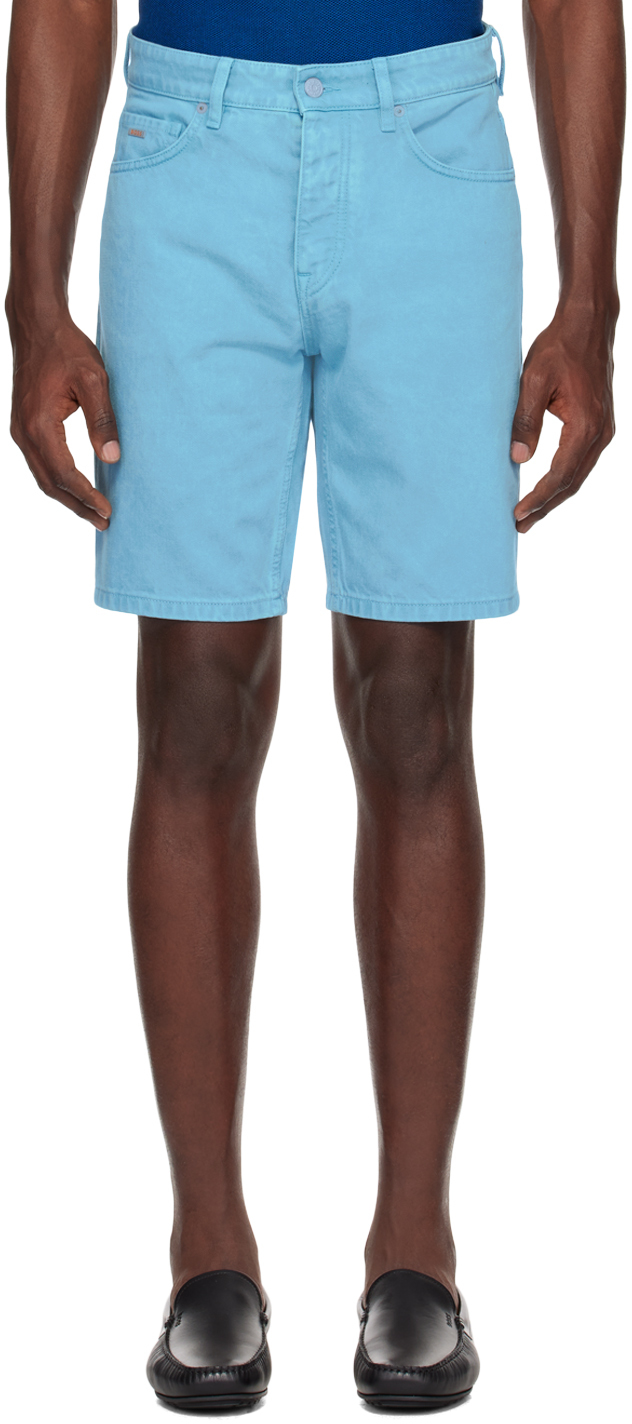 Hugo Boss Blue Relaxed-fit Denim Shorts In 486-open Blue