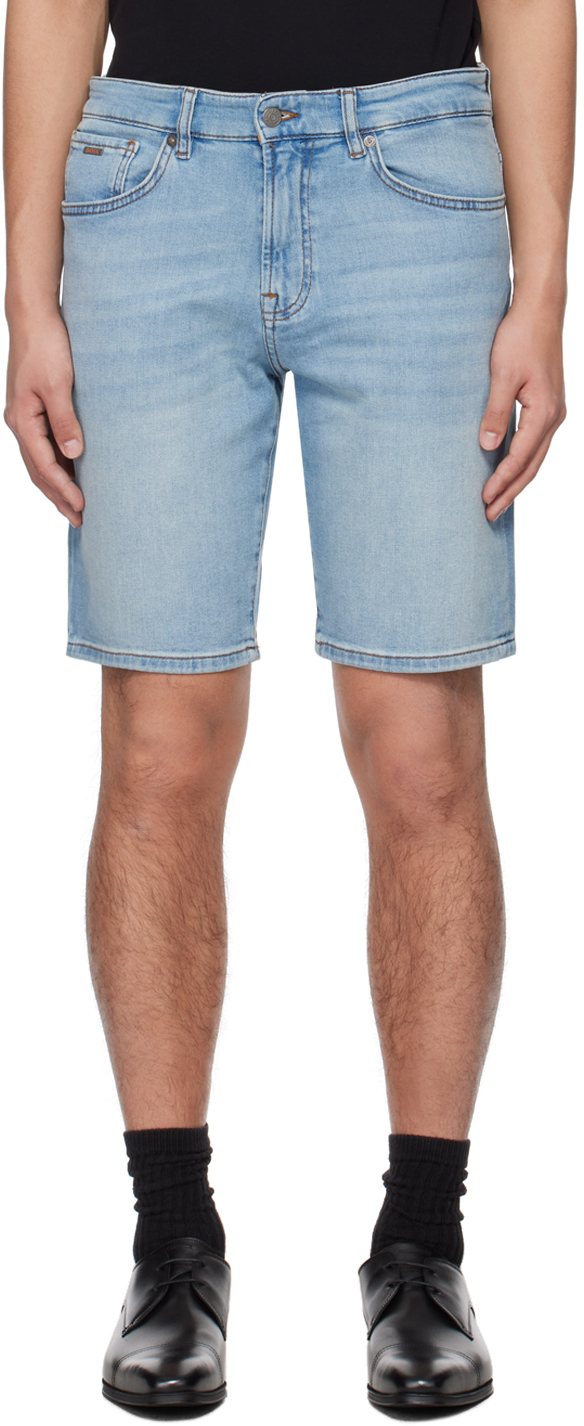 Hugo Boss Straight-leg Denim Shorts In 450-light/pastelblue