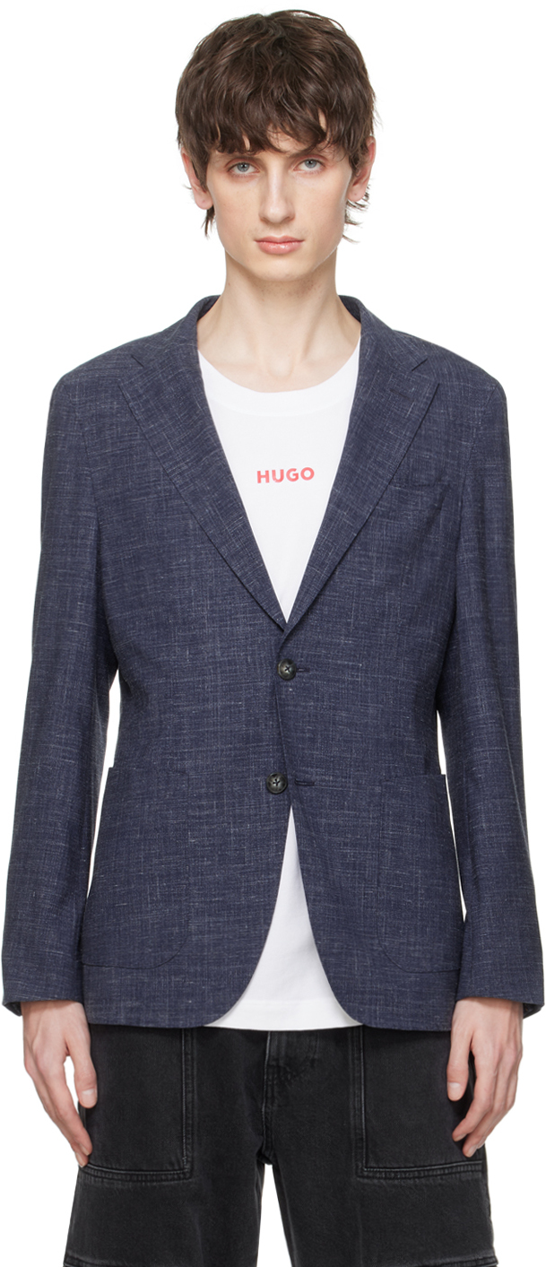 Shop Hugo Boss Blue Slim-fit Blazer In Dark Blue 404