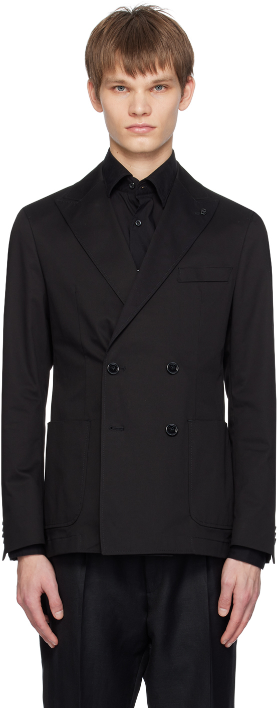 Shop Hugo Boss Black Double-breasted Blazer In 001-black