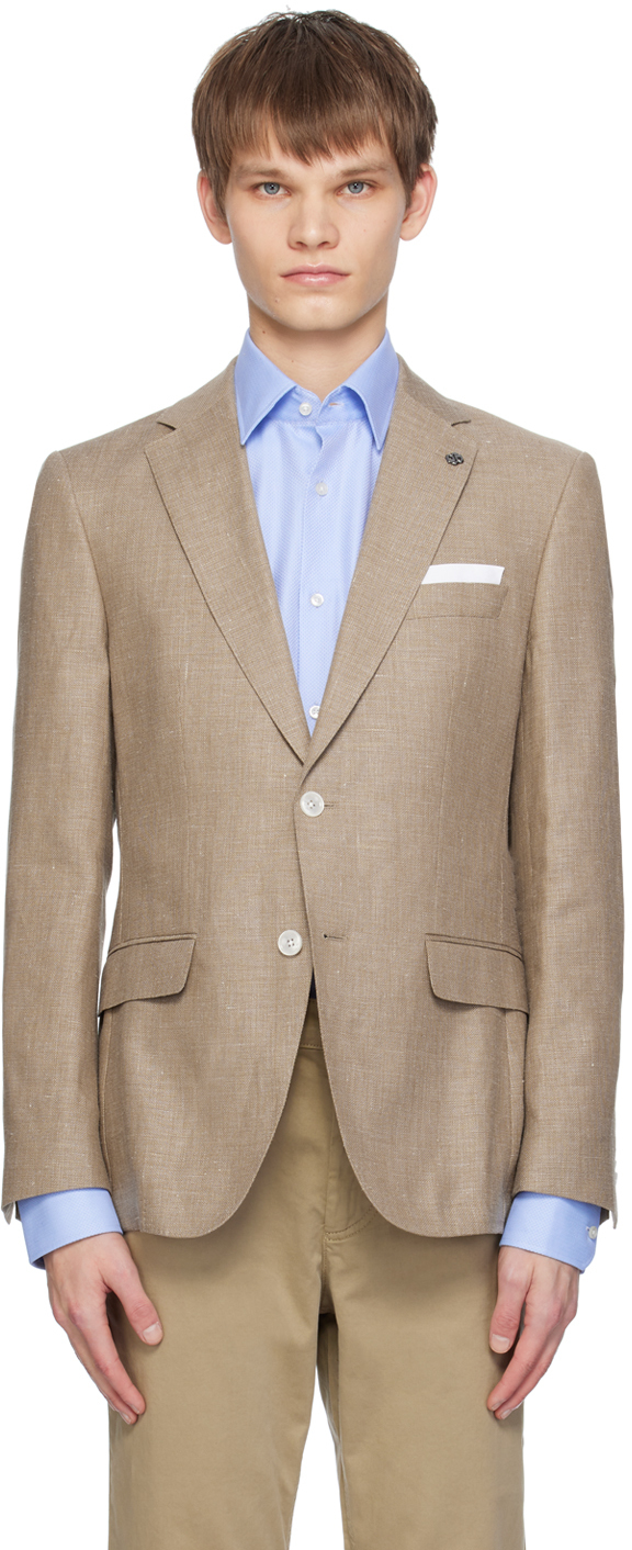 Shop Hugo Boss Beige Slim-fit Blazer In 260-medium Beige