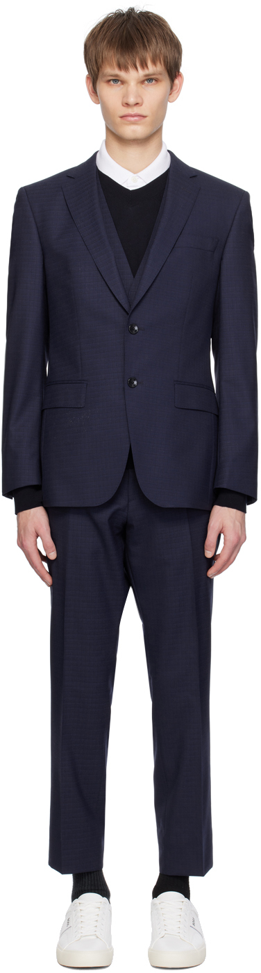 Shop Hugo Boss Navy Three-piece Suit In 404-dark Blue