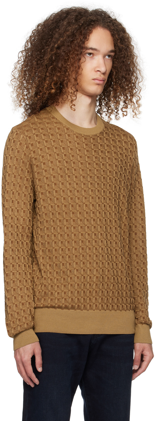 Shop Hugo Boss Tan Crewneck Sweater In Medium Beige 260
