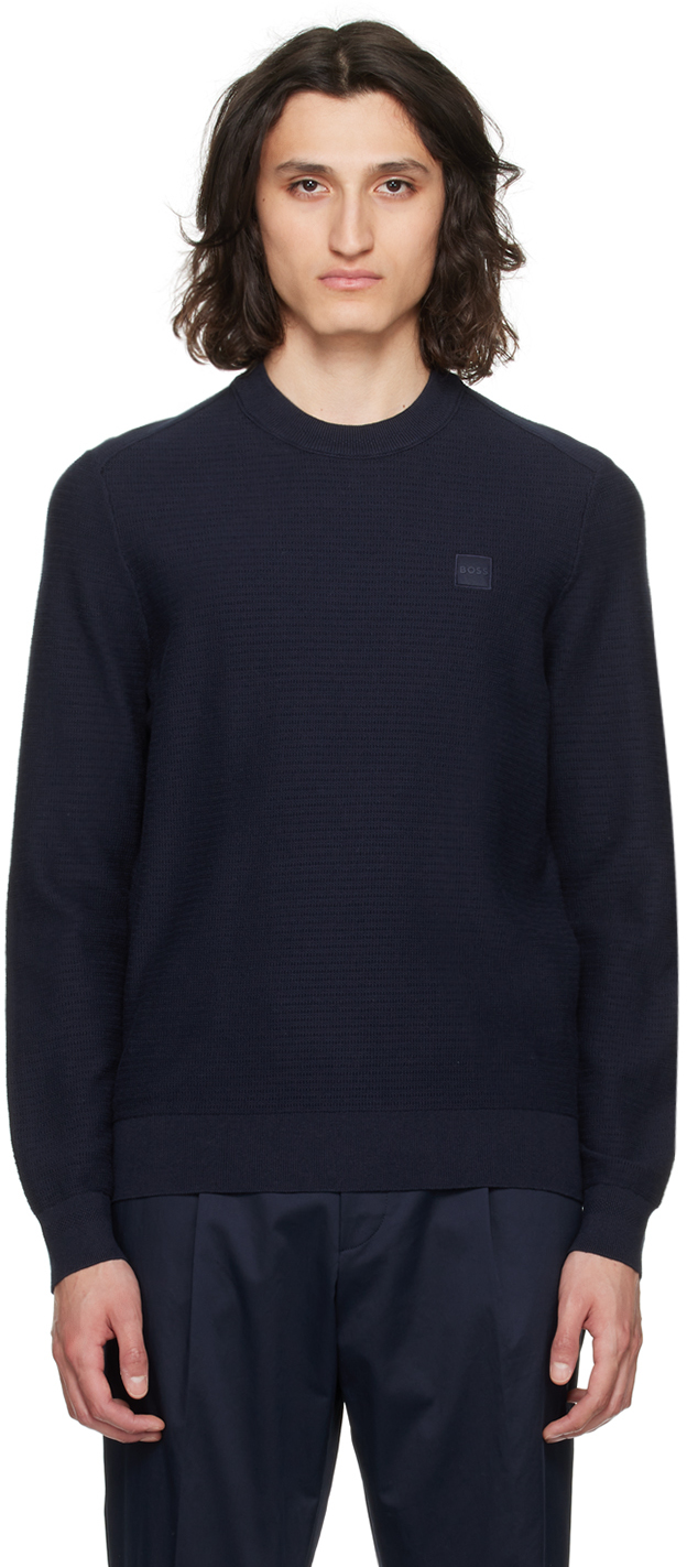 Hugo Boss Navy Patch Sweater In 404-dark Blue