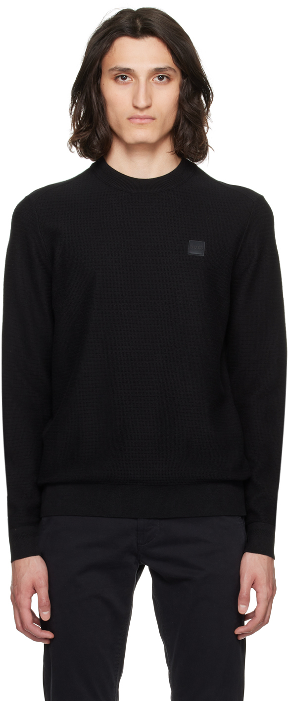 Hugo Boss Black Patch Sweater In 001-black