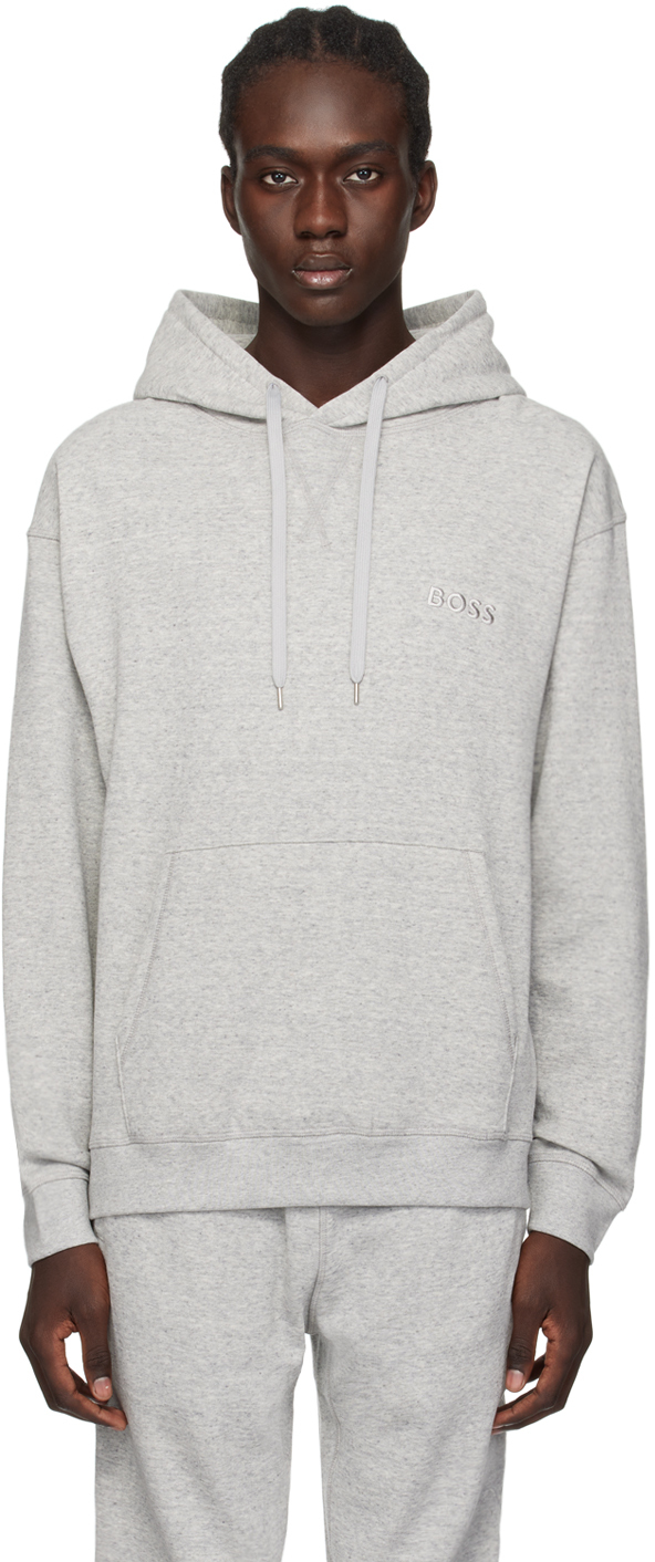 Hugo Boss Grey Embroidered Hoodie In Medium Grey 035