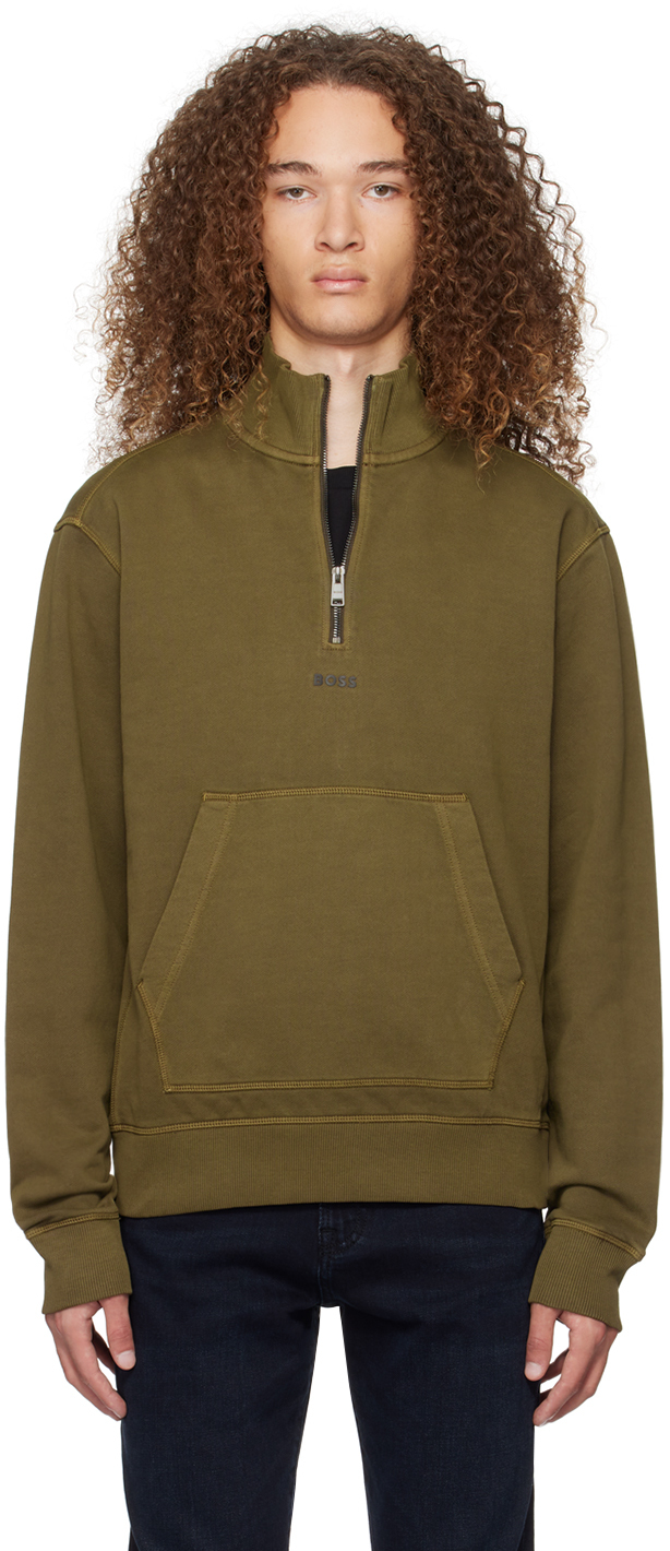 Hugo Boss Khaki Half-zip Sweater In Open Green 368