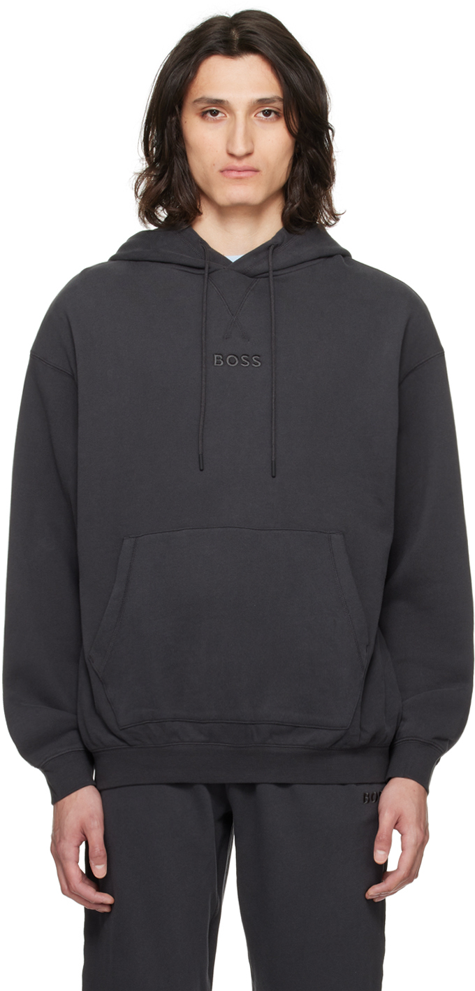 Hugo Boss Black Embroidered Hoodie In 002-black