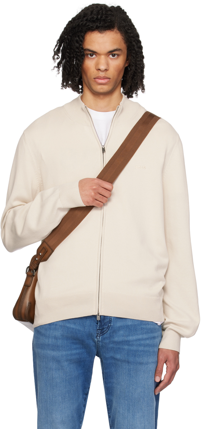 Hugo Boss Beige Embroidered Sweater In 131-open White