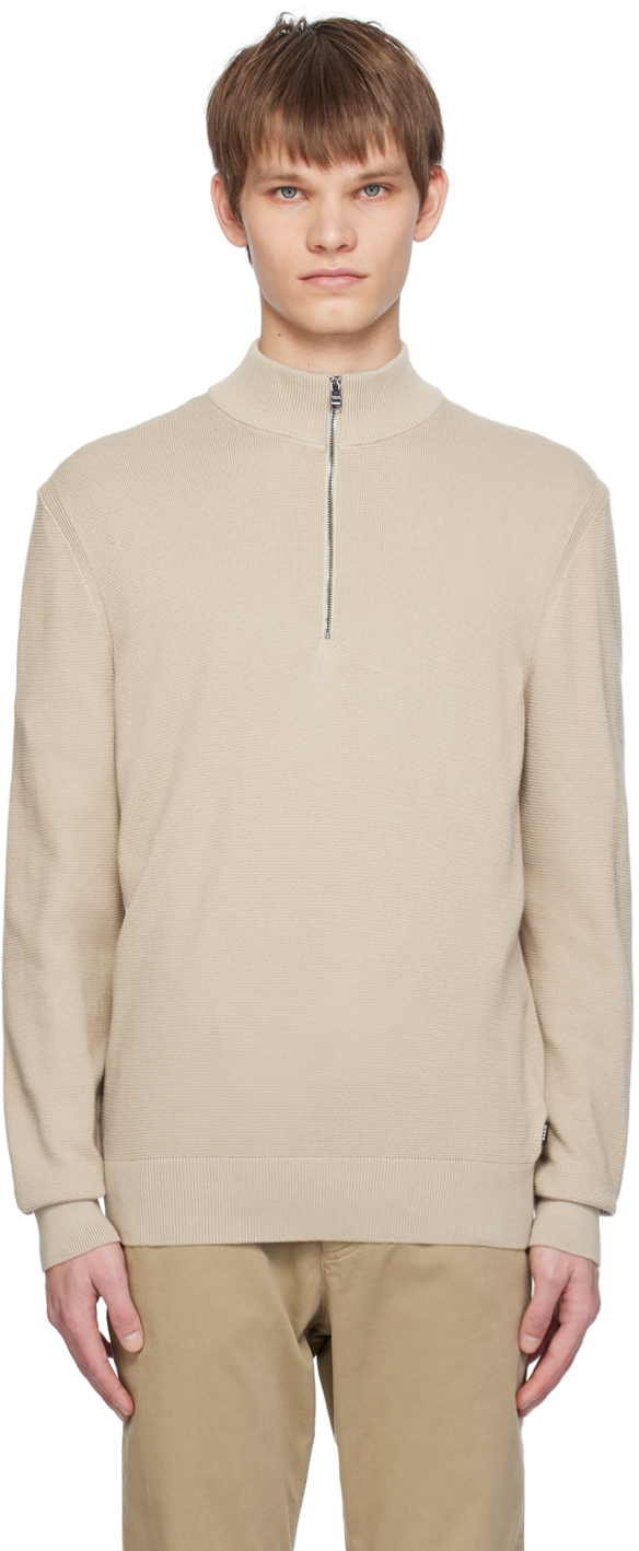 BOSS Beige Half Zip Sweater