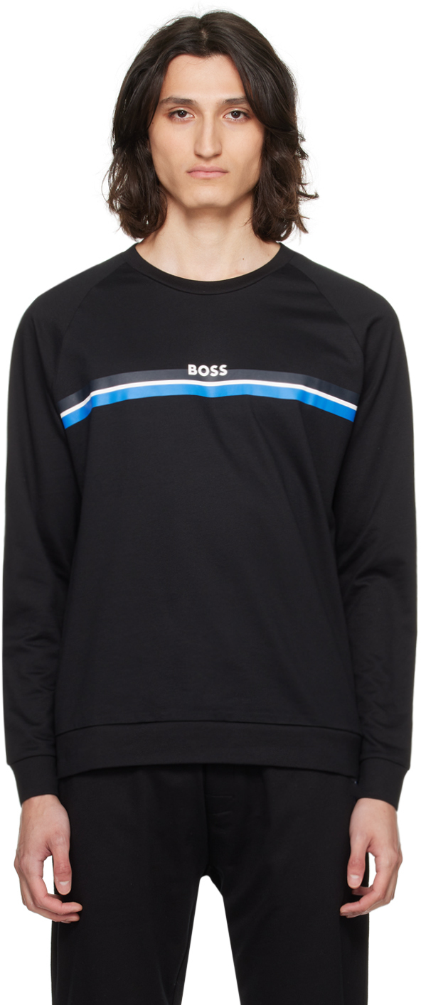 Hugo Boss Black Striped Sweatshirt In 001-black
