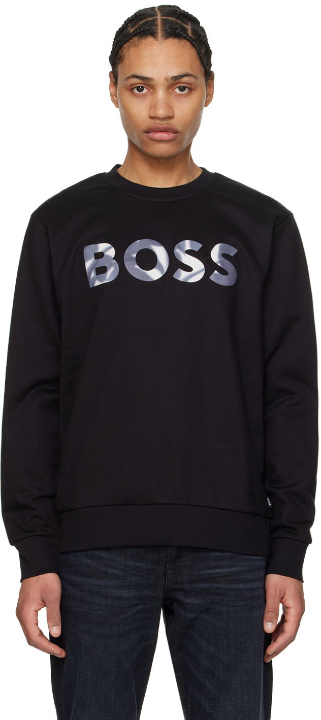 Shop Hugo Boss Black Logo Sweatshirt In 001-black