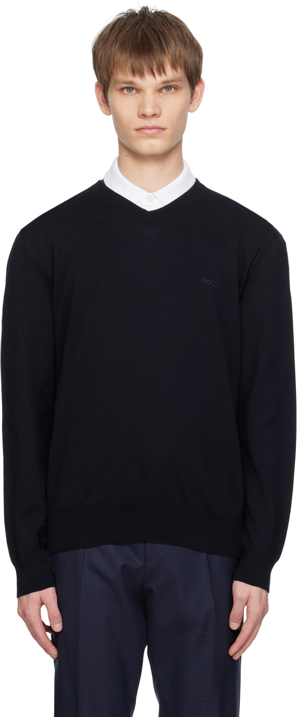 Shop Hugo Boss Navy V-neck Sweater In 404-dark Blue