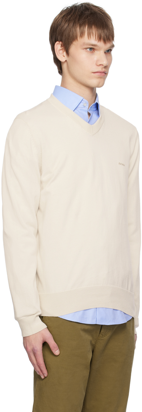 Shop Hugo Boss Beige V-neck Sweater In 131-open White