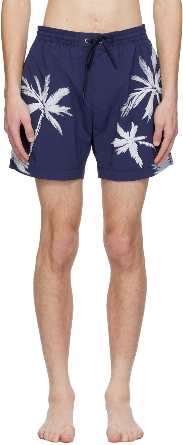 Shop Hugo Boss Navy Printed Swim Shorts In 414-navy