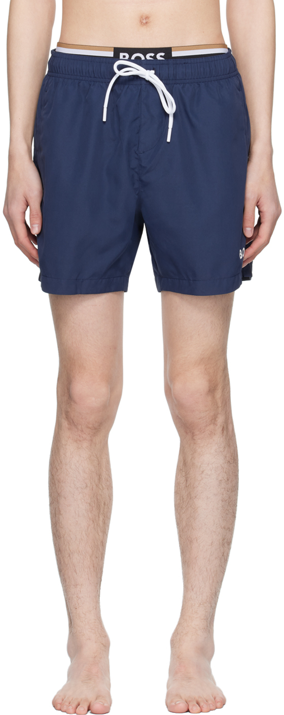 Shop Hugo Boss Navy Printed Swim Shorts In Navy 413
