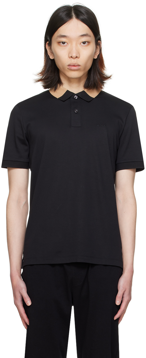 Hugo Boss Black Embroidered Polo In Black 001