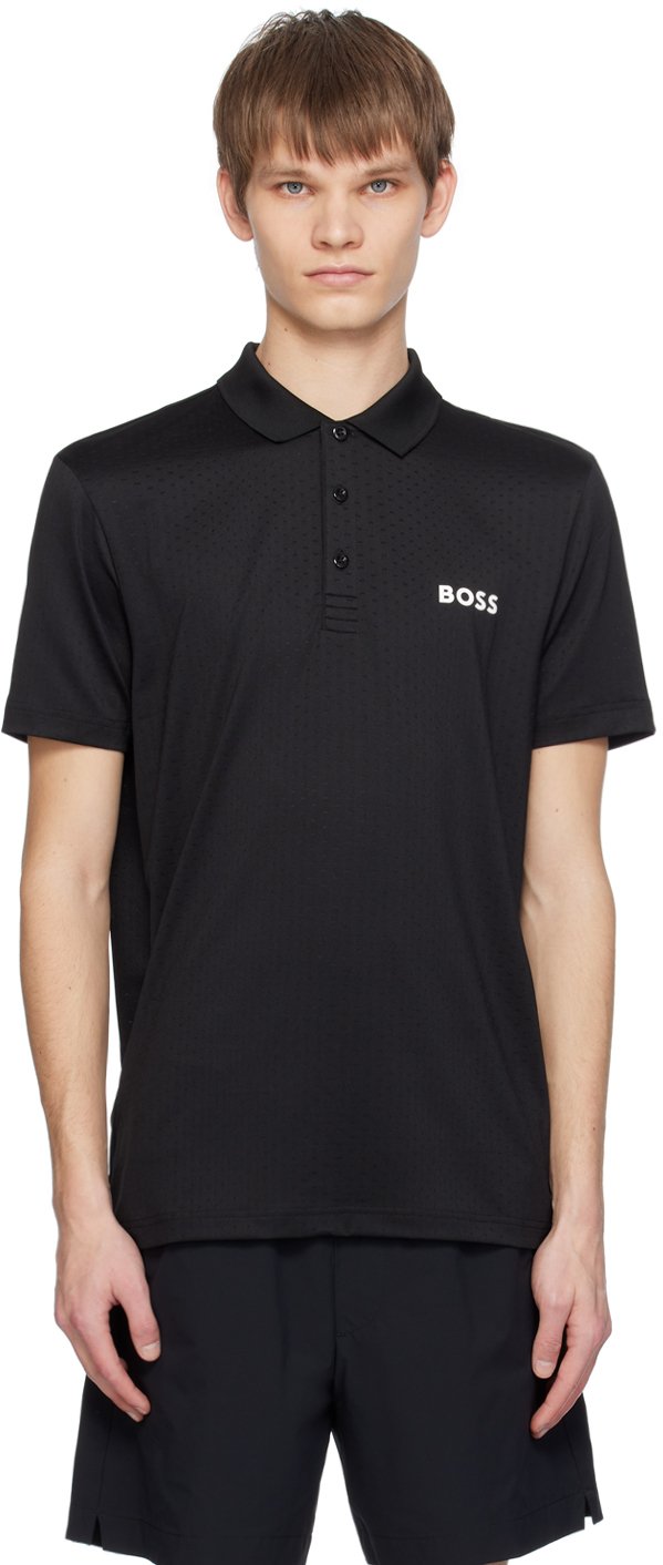 Shop Hugo Boss ブラック グラデーション ジャカード ポロシャツ In 001-black