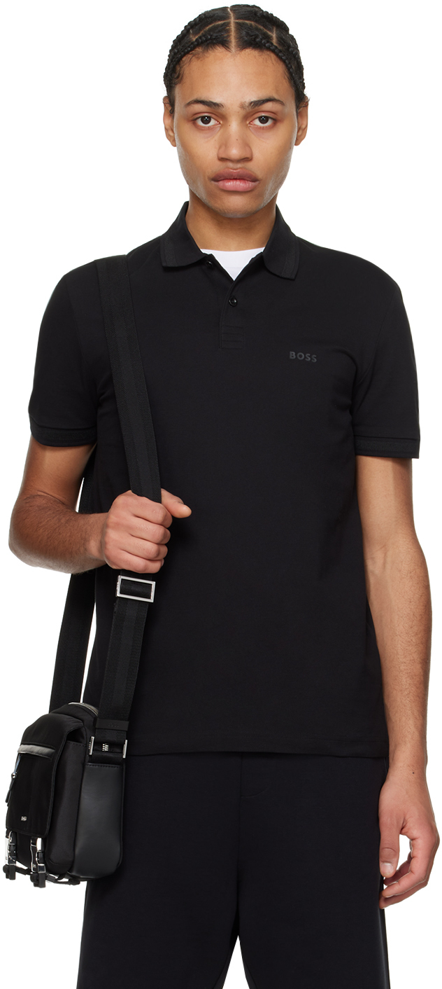 Shop Hugo Boss Black Spread Collar Polo In 001-black