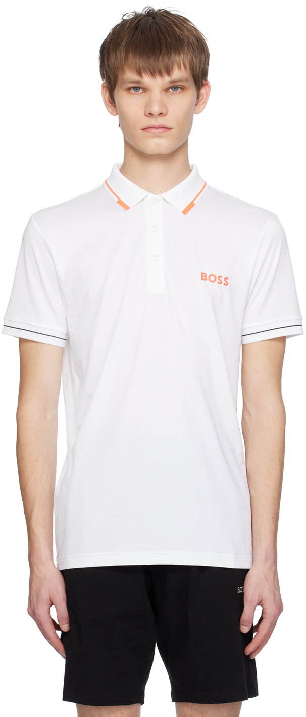 Shop Hugo Boss White Paul Pro Polo In 101-natural