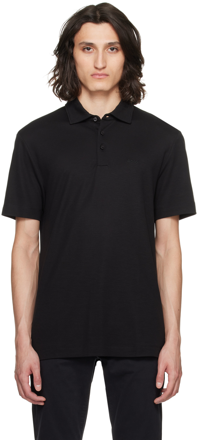 Shop Hugo Boss Black Embroidered Polo In 001-black
