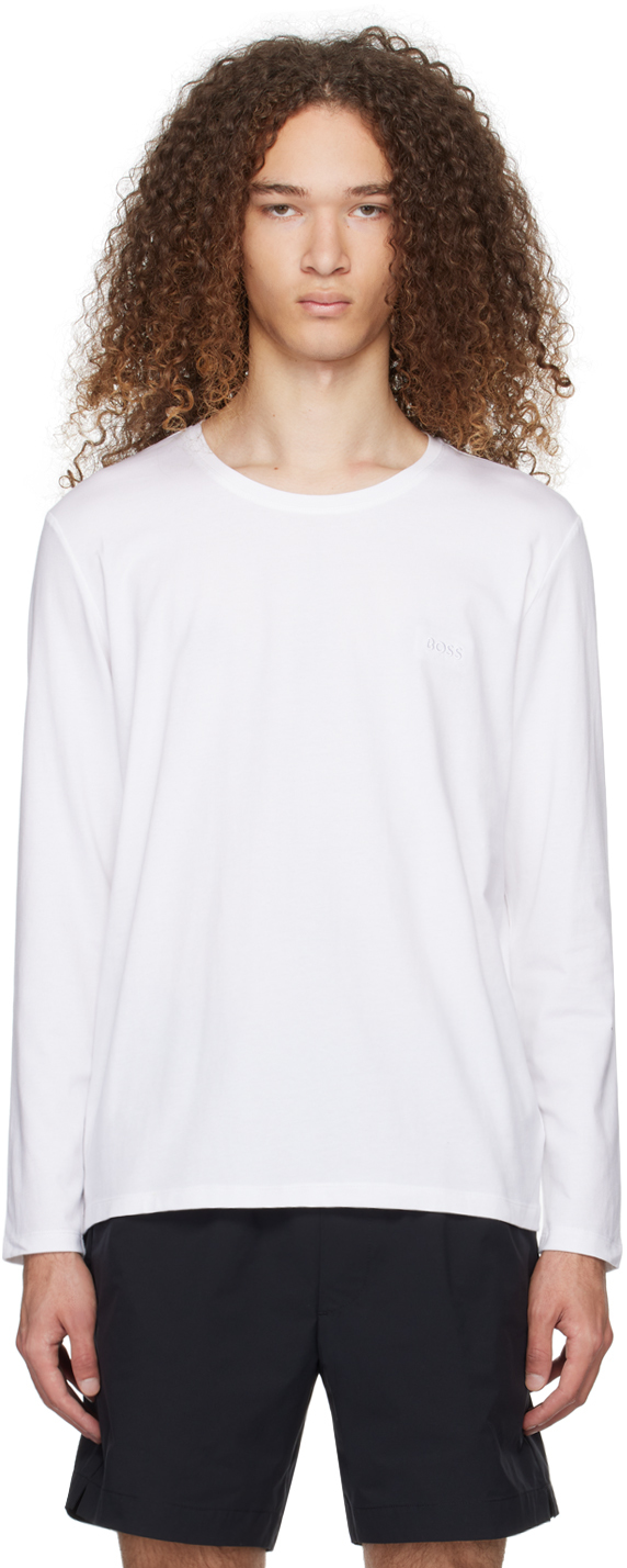 Hugo Boss White Embroidered Long Sleeve T-shirt In White 100