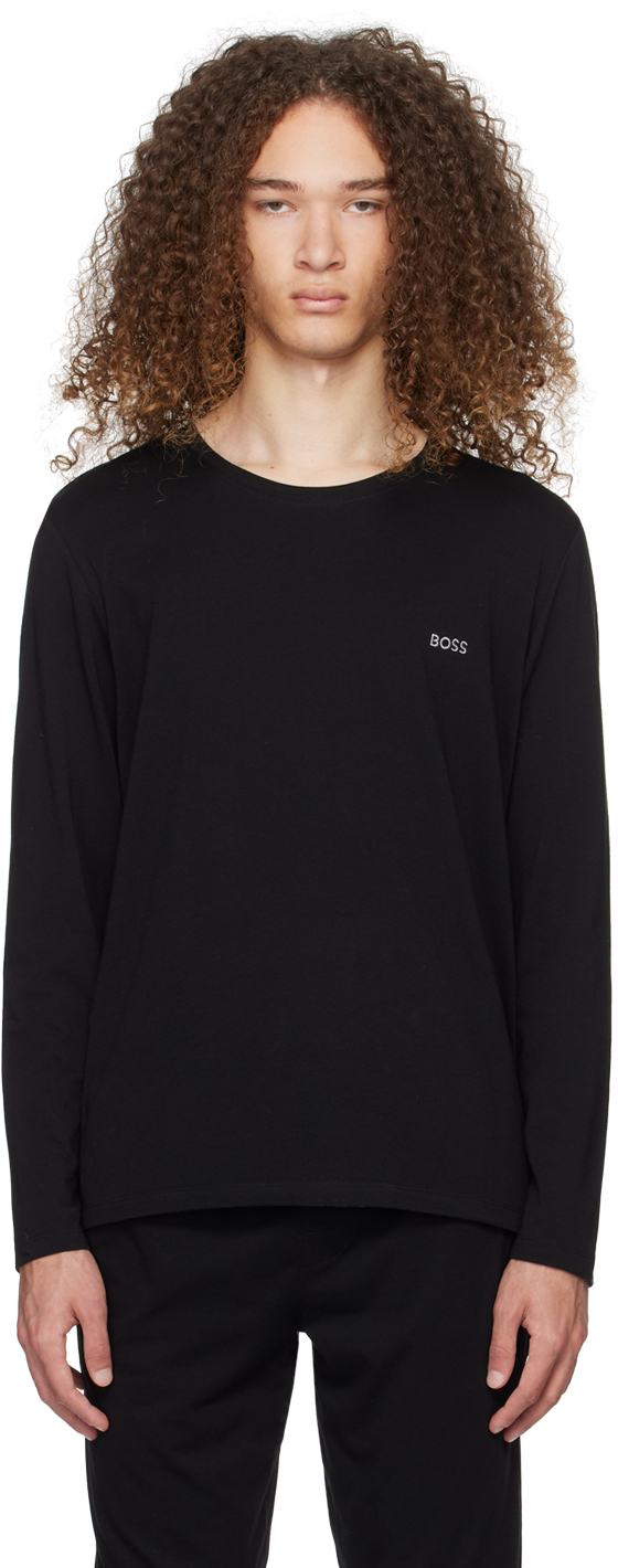 Shop Hugo Boss Black Embroidered Long Sleeve T-shirt In Black 001
