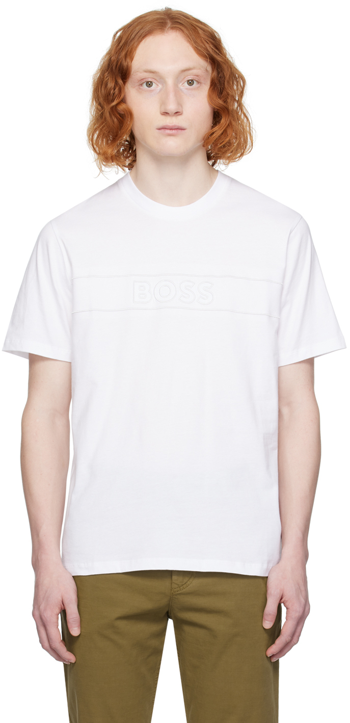 BOSS White Embroidered T Shirt