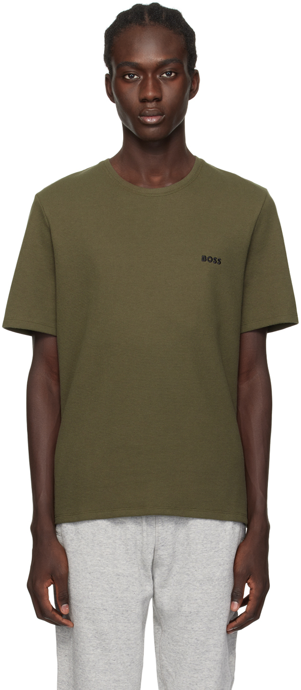 Hugo Boss Khaki Embroidered T-shirt In Dark Green 306