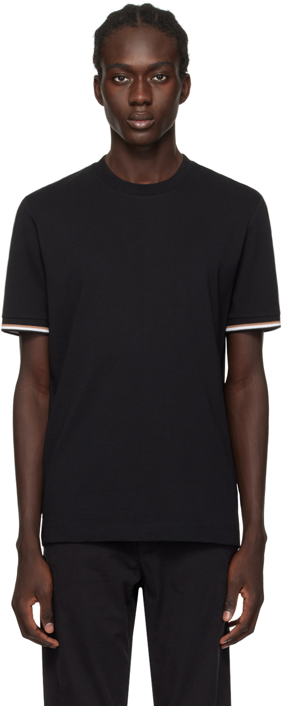 Shop Hugo Boss Black Stripe Cuffs T-shirt In Black 001