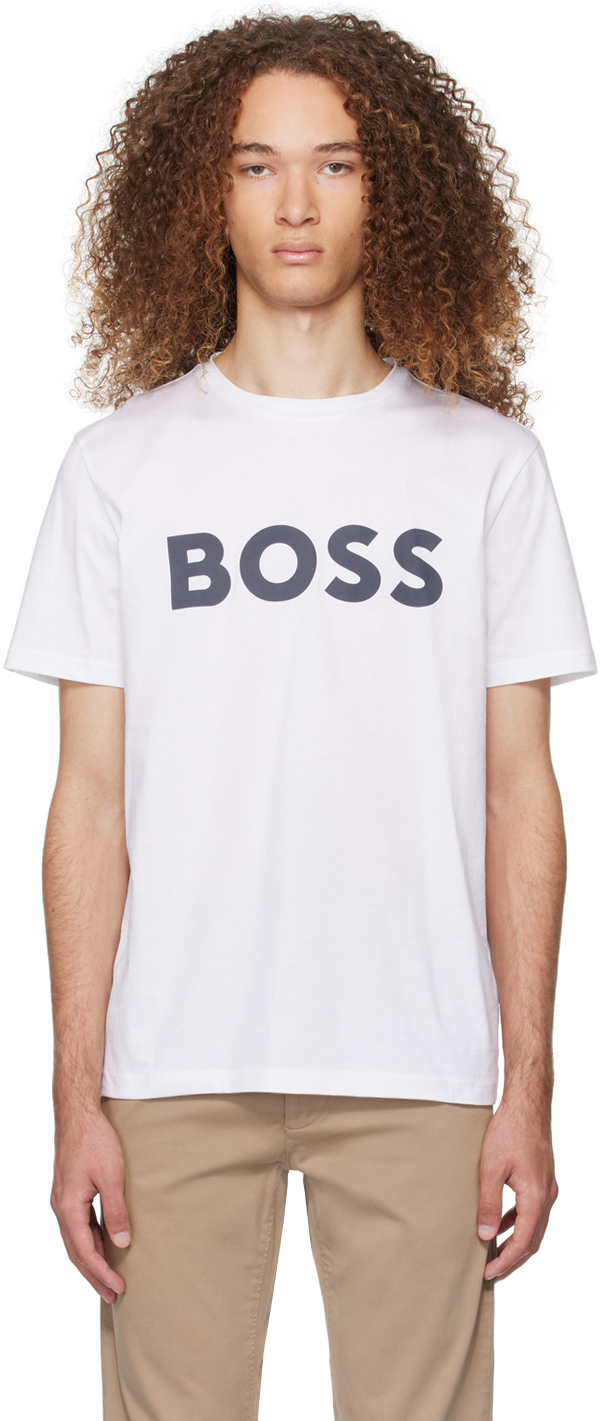 Shop Hugo Boss White Printed T-shirt In White 100