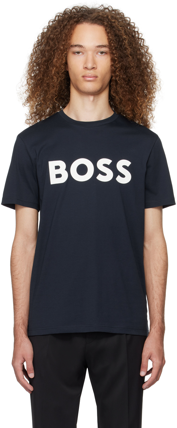 Hugo Boss Navy Printed T-shirt In Dark Blue 405