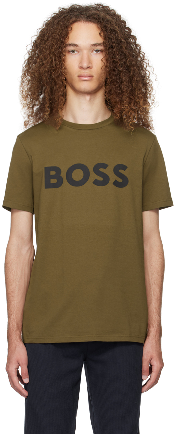 Hugo Boss Khaki Printed T-shirt In Open Green 368