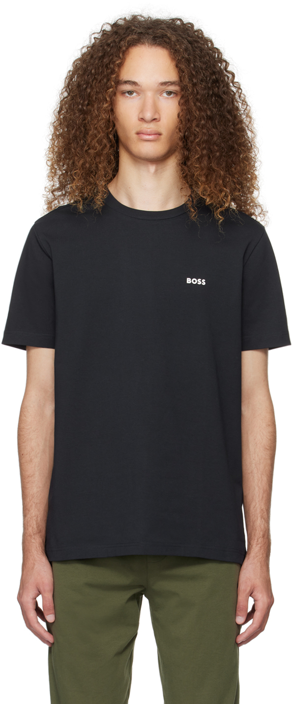 Hugo Boss Cotton Curved Logo T-shirt In Dark Blue 402