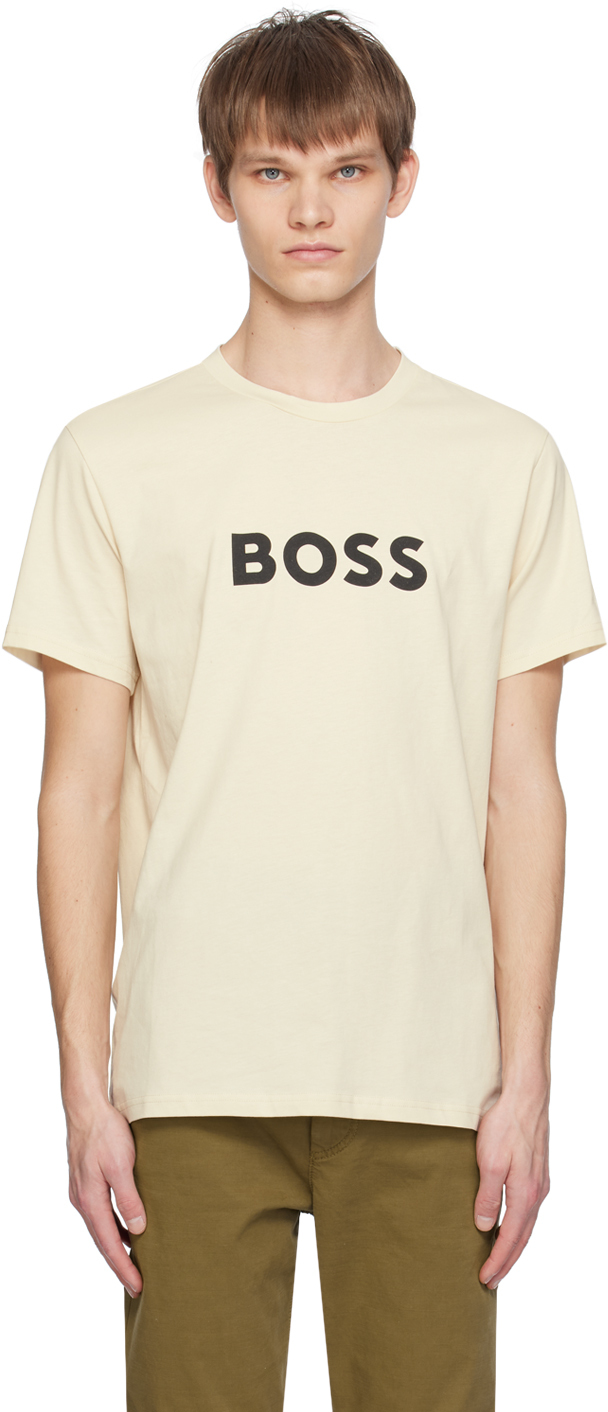 Shop Hugo Boss Beige Crewneck T-shirt In 131-open White