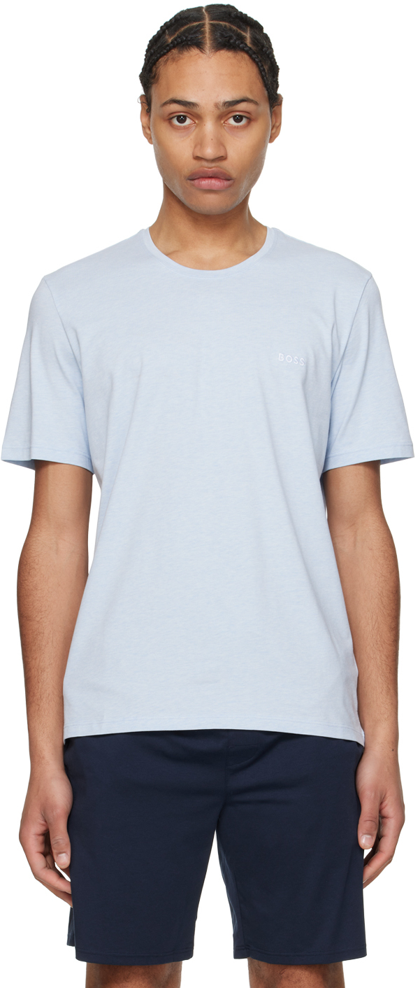 Shop Hugo Boss Blue Embroidered T-shirt In 452-light/pastelblue