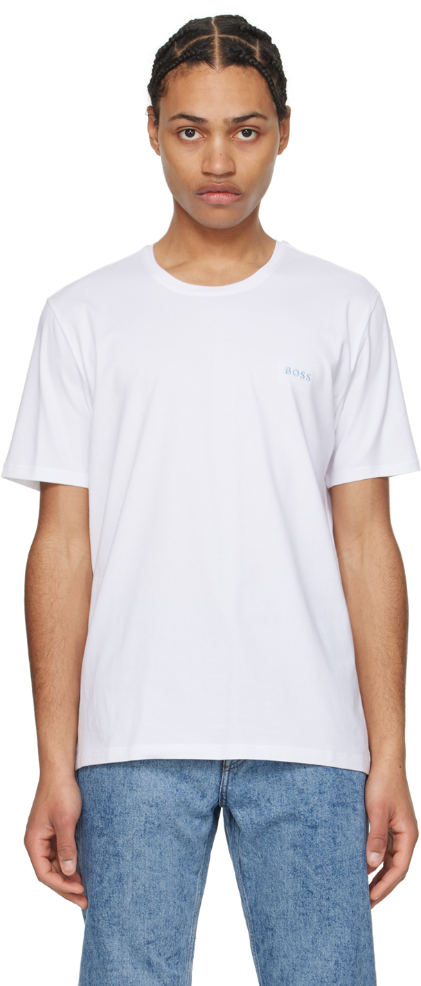 White Embroidered T-Shirt by BOSS on Sale