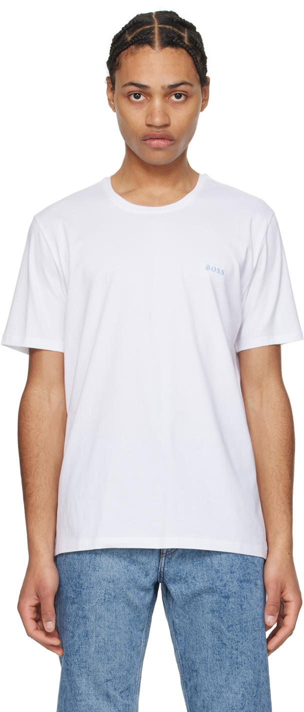 Shop Hugo Boss White Embroidered T-shirt In 110-open White