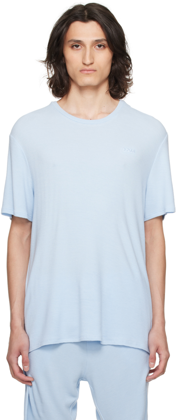 Hugo Boss Blue Embroidered T-shirt In 450-light/pastelblue