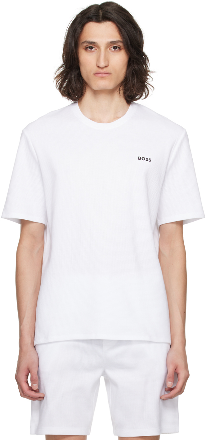 Hugo Boss White Embroidered T-shirt In 110-open White