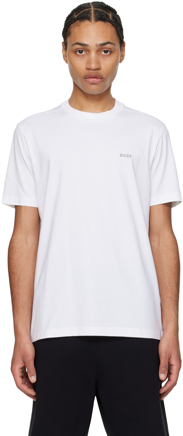 Shop Hugo Boss White Contrast T-shirt In 101-natural