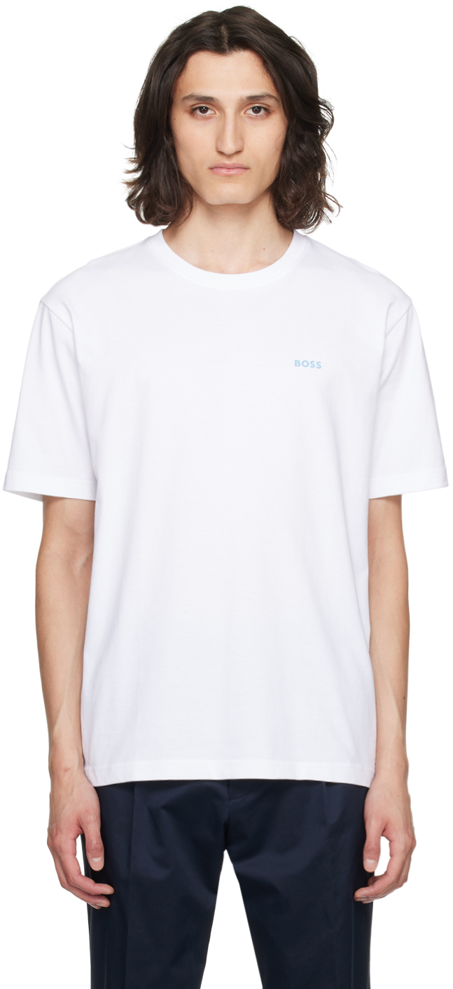Hugo Boss White Graphic T-shirt In 101-natural
