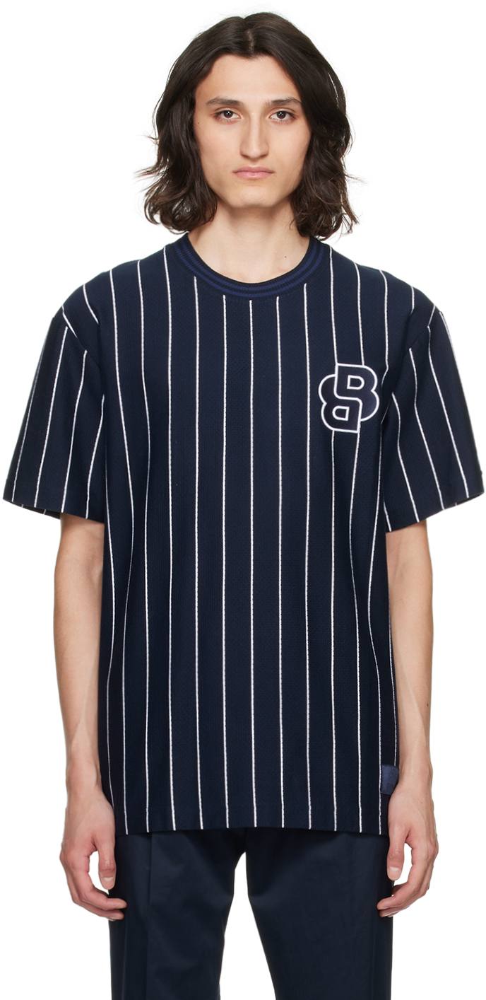 Hugo Boss Navy Striped T-shirt In 404-dark Blue