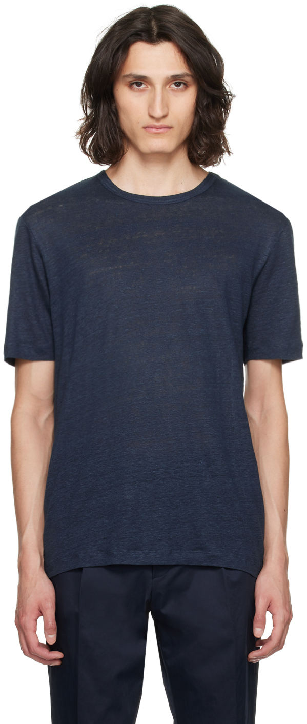 Hugo Boss Navy Slub T-shirt In 404-dark Blue