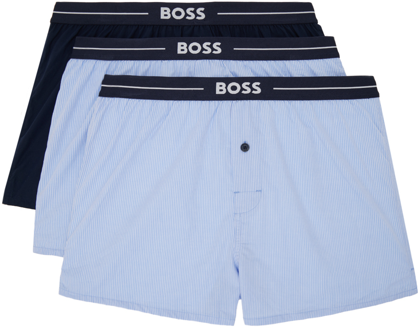 Hugo Boss Three-pack Blue Boxers In Open Blue 473