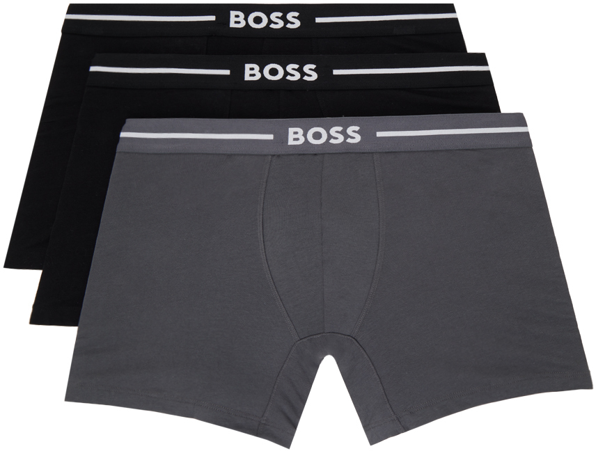 Shop Hugo Boss Three-pack Black & Gray Boxers In Open Misc. 965