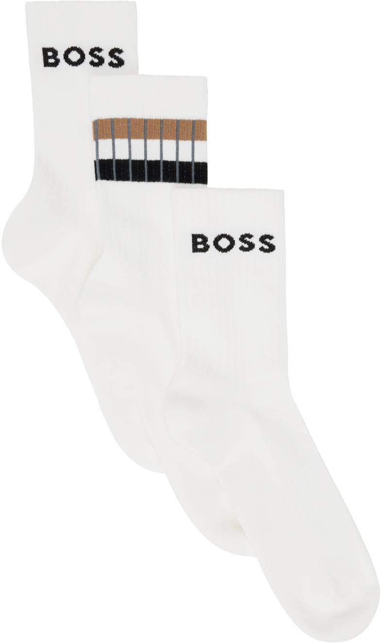 Shop Hugo Boss Three-pack White Socks In White 100