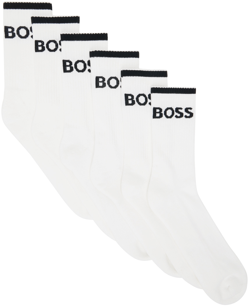 Six-Pack White Ribbed Short Socks